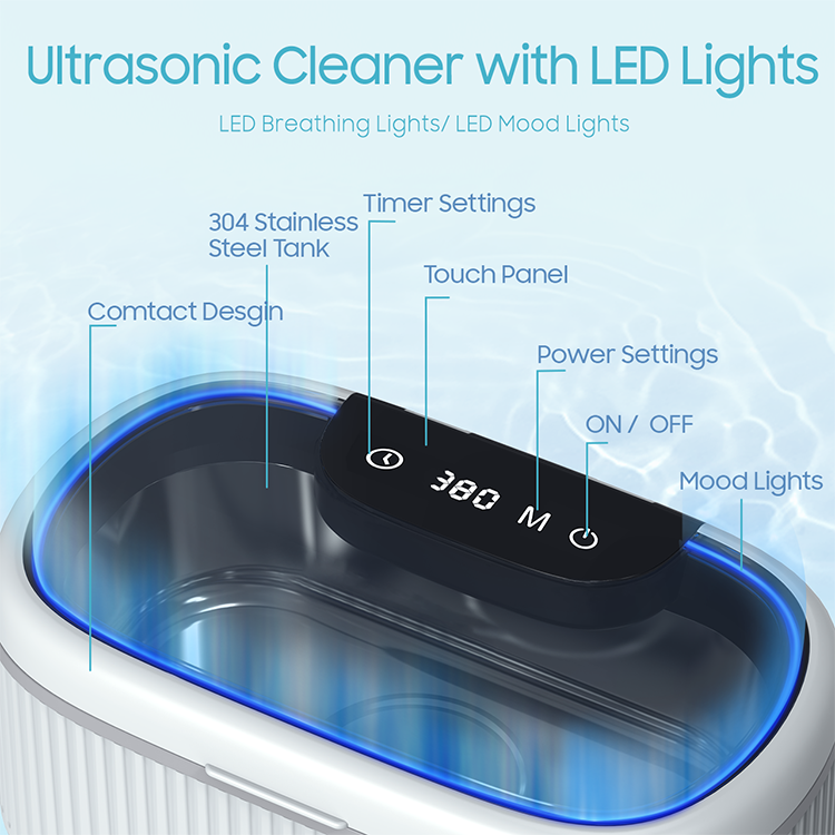 Mini Household Ultrasonic Cleaner, with LED light, multifunctional, can clean glasses, watch band, jewelry etc.