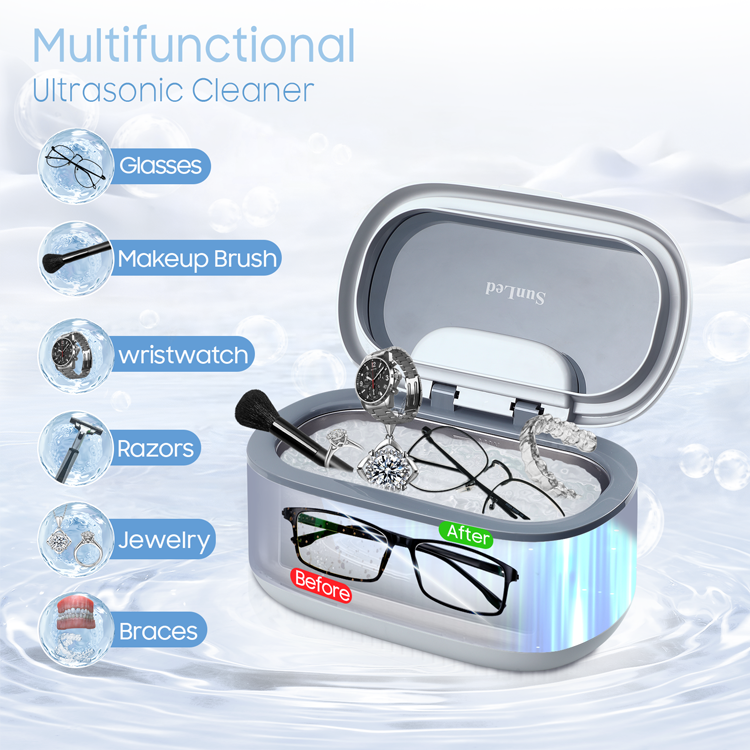 Mini Household Ultrasonic Cleaner, with LED light, multifunctional, can clean glasses, watch band, jewelry etc.